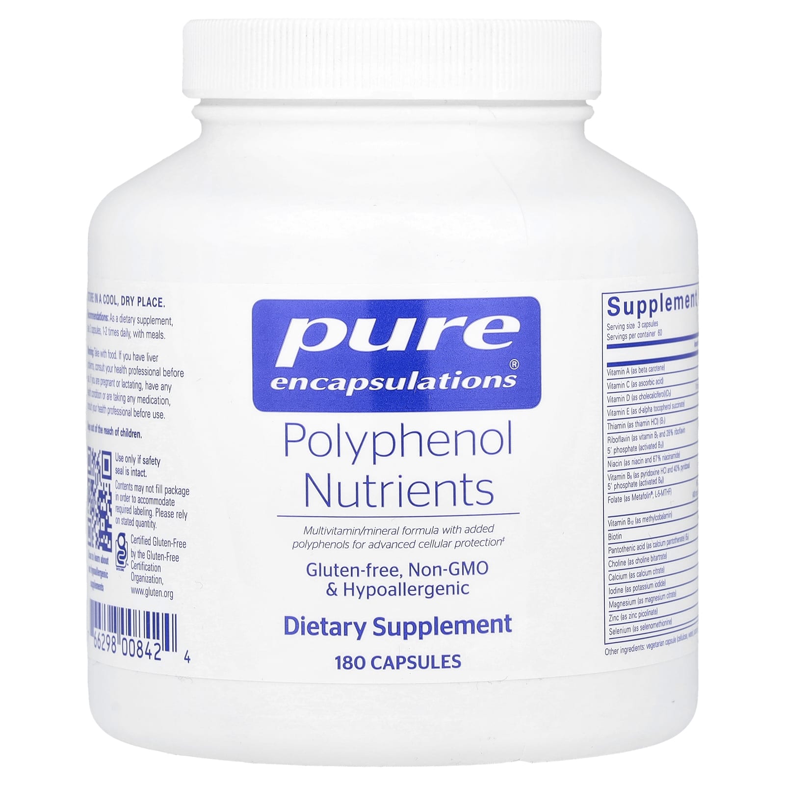 Pure Encapsulations, Polyphenol Nutrients, 180 Capsules UPC 766298008424 | HiLife Vitamins